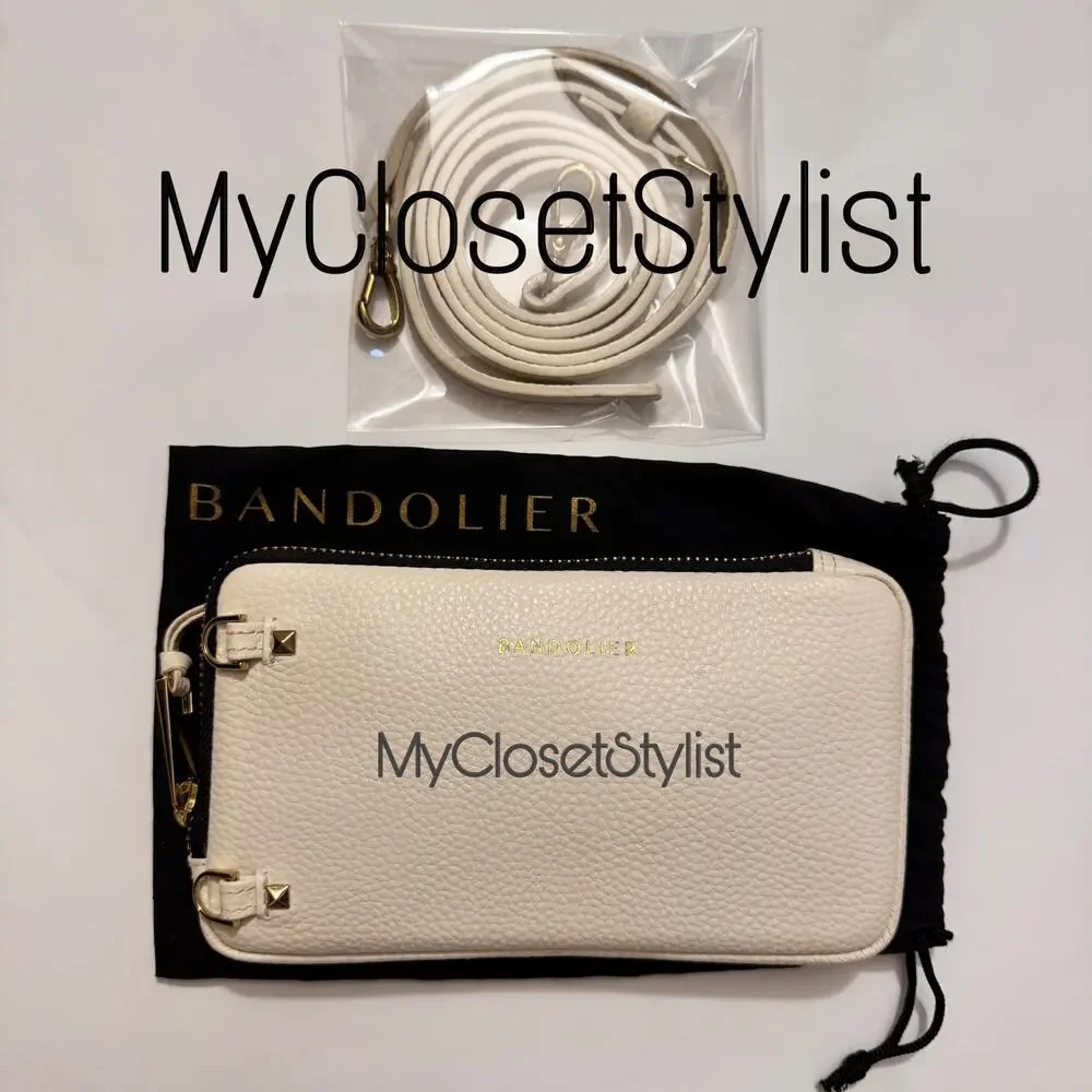 BANDOLIER Cream Ivory Crossbody Purse Case Strap SET NEW! Expanded Zipper Pouch